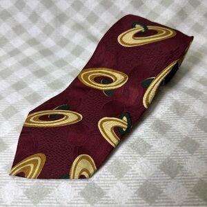 HUGO BOSS Men's 100% Silk Necktie ITALY Designer Geometric Red/Cream/Brown EUC
